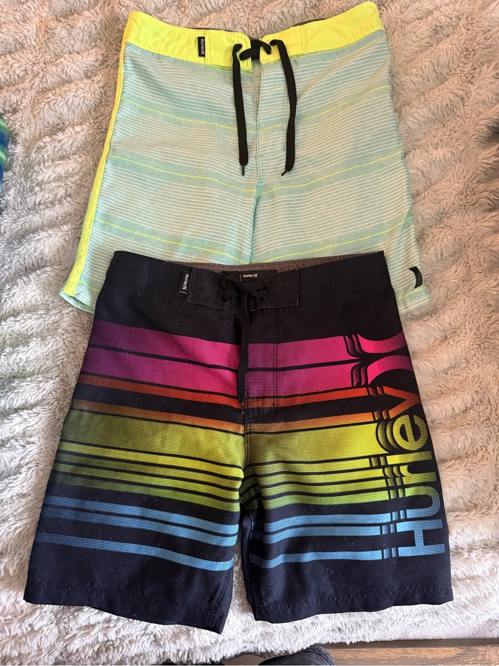 Hurley Boys' Black Boardshorts with Rainbow Gradient Stripes